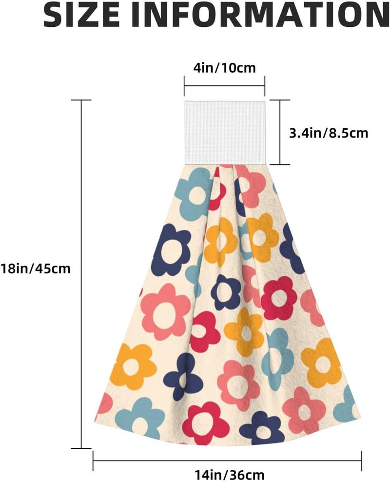 PDDCWAY Vintage Groovy Flower Hand Towels for Bathroom Set of 2 Colorful Daisy Hanging Dish Towels Spring Summer Kitchen Towel with Hanging Loop Fingertip Small Bath Tie Towel for Home Decor - Image 3
